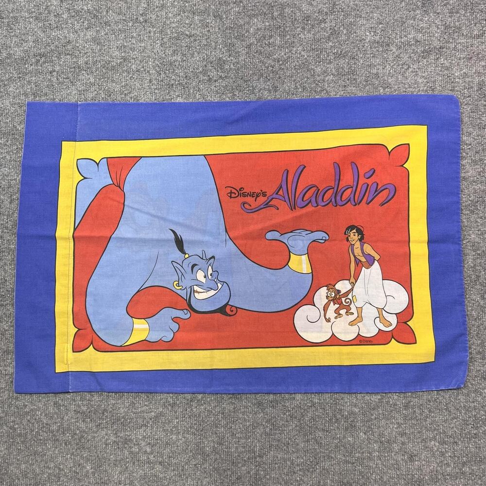 Vintage Disney Aladdin Pillowcase Genie Abu Standard 20x30 Multicolor Cotton USA